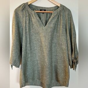 Jones New York Signature Green Linen Blend Blouse Small
